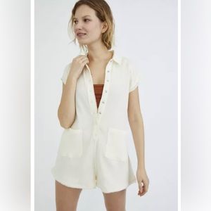 Urban Outfitters Mollie Thermal Knit Button-Front Romper White Size L